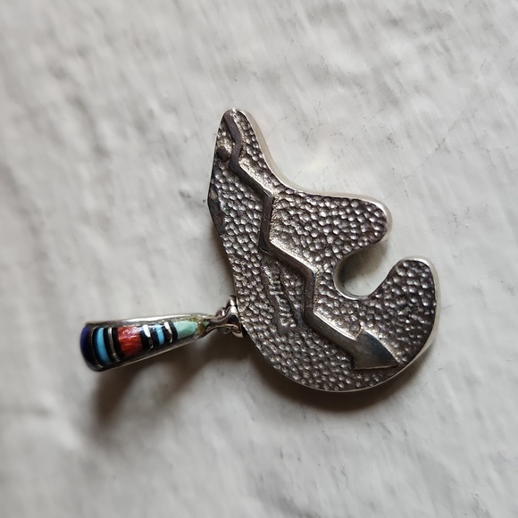 Amazing Vintage Native American Inlaid Bear Pendant 💙🐻💜 - Picture 7 of 16